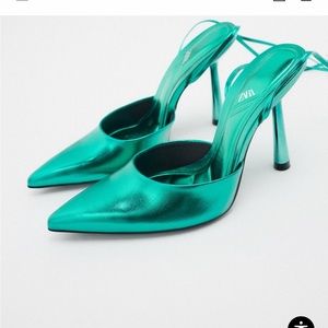 SOLD-Zara green metallic heels